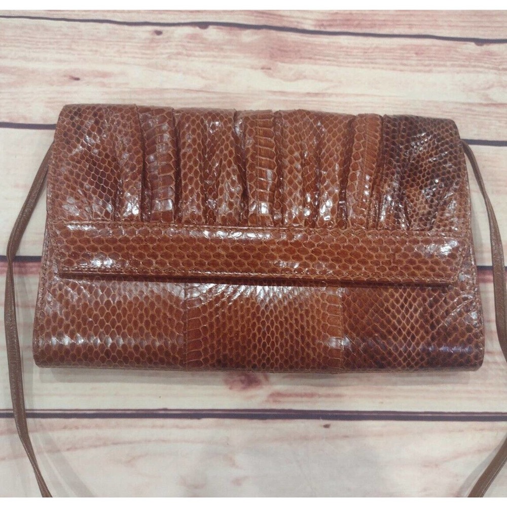 Vintage Brown Snakeskin Clutch Bag Purse Pleated